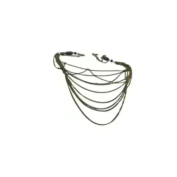 Multi Layer long necklace with black emerald cut  beads on each site - Picture 1 of 5